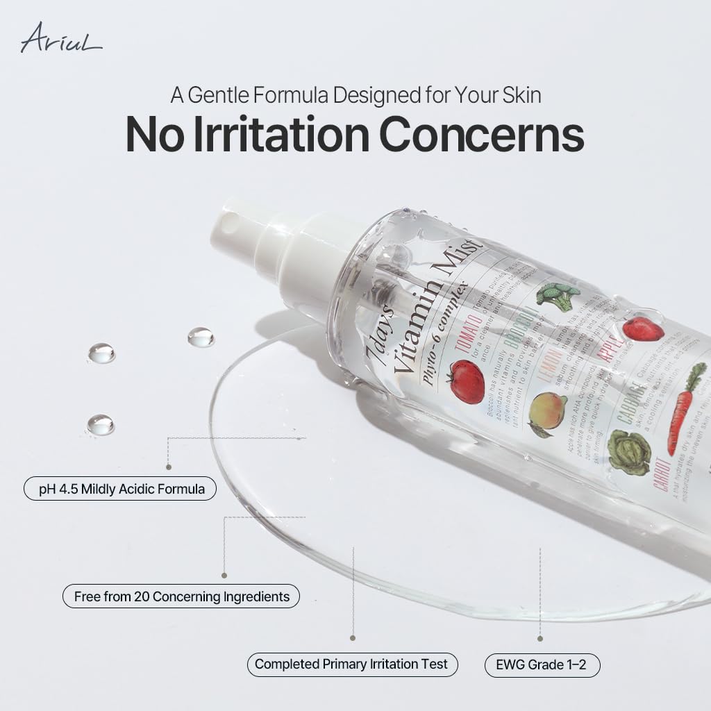 Ariul - Canlandırıcı yüz spreyi, ferahlatıcı sprey, C vitamini, B2, B3 ve B12-7 Days Face Mist, Kore kozmetik