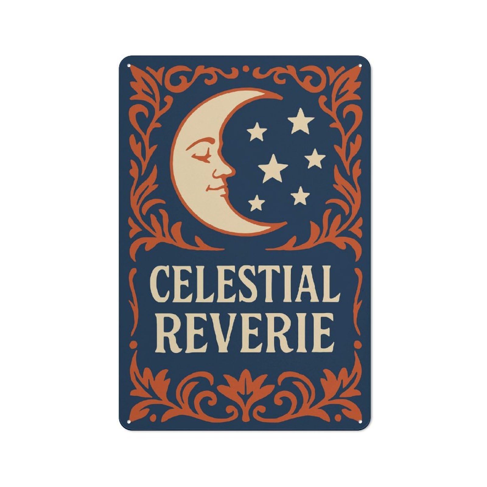 Junmoney Style-6 Retro Metal Sign With Celestial Reverie Moon And Stars Art Design 30X20cm, Weathered Look Shed Wall Plaque For Garage, Workshop, Shed Or Utility Room