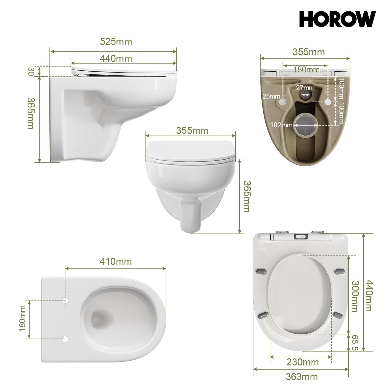 HOROW Wand WC Spülrandlos mit 04L Unterputz Spülkasten und Drückerplatte | Vorwandelement WC Set Komplett, Hänge WC Weiß mit Nanokeramik, Doppelspülung Wassertank, Kraftvolle und Geräuscharme Spülung