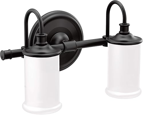 Moen YB6462BL Belfield 2 - Lámpara de tocador de baño de doble montaje con vidrio esmerilado, color negro mate