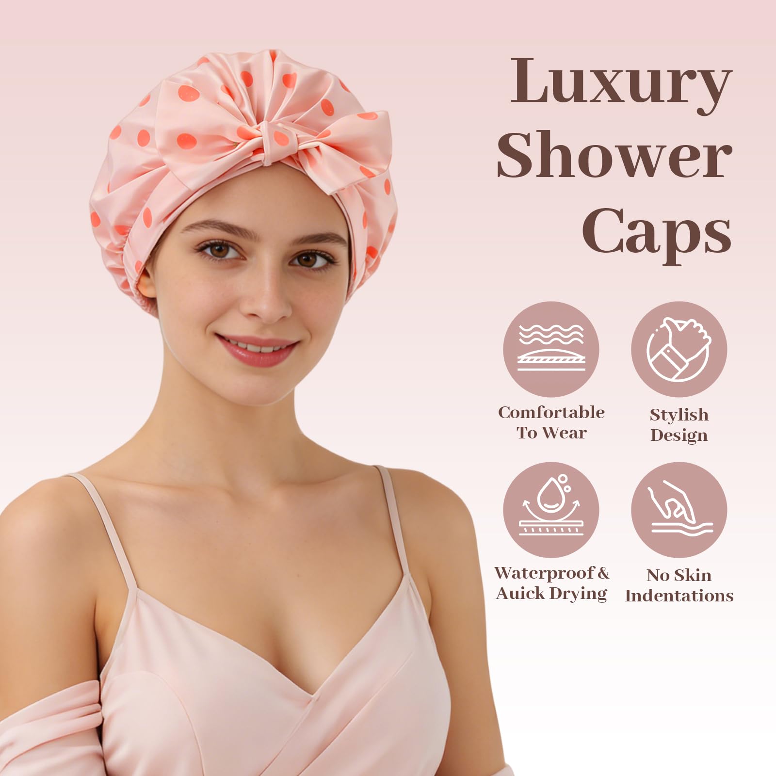 Bonnet de Douche pour Femme, Bonnet de Douche Imperméable Réutilisable Femme, Elastique Double Couche, pour cheveux Longs Courts Bouclés