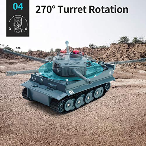 JJRC RC Tank 1/30 Remote Control Military Battle Tank Toy That Shoots with Lights & Realistic Sounds RC Vehicle 270°Rotational Military Toy Truck (German Blue) - Thumbnail 5