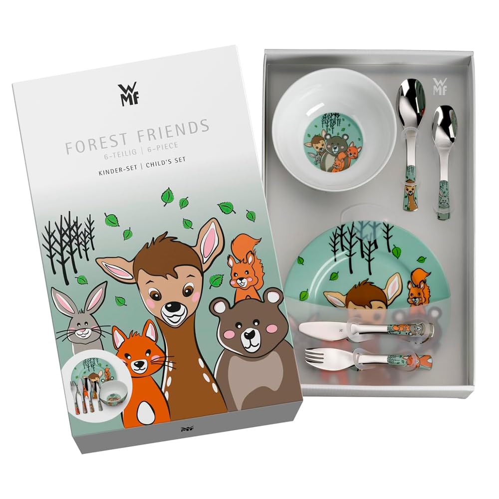 Regalo Grabado Personalisiertes Besteck mit Tieren, Wald, ab 3 Jahren | 6-teiliges Kindergeschirr-Set mit graviertem Namen für Kinder ab 3 Jahren.