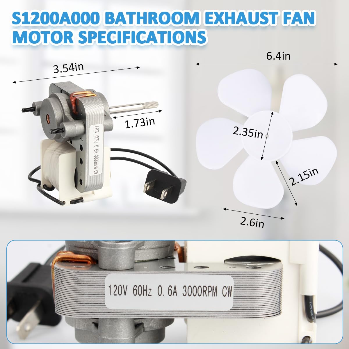 Snapklik.com : S1200A000 Bathroom Vent Fan Motor Replacement Electric ...