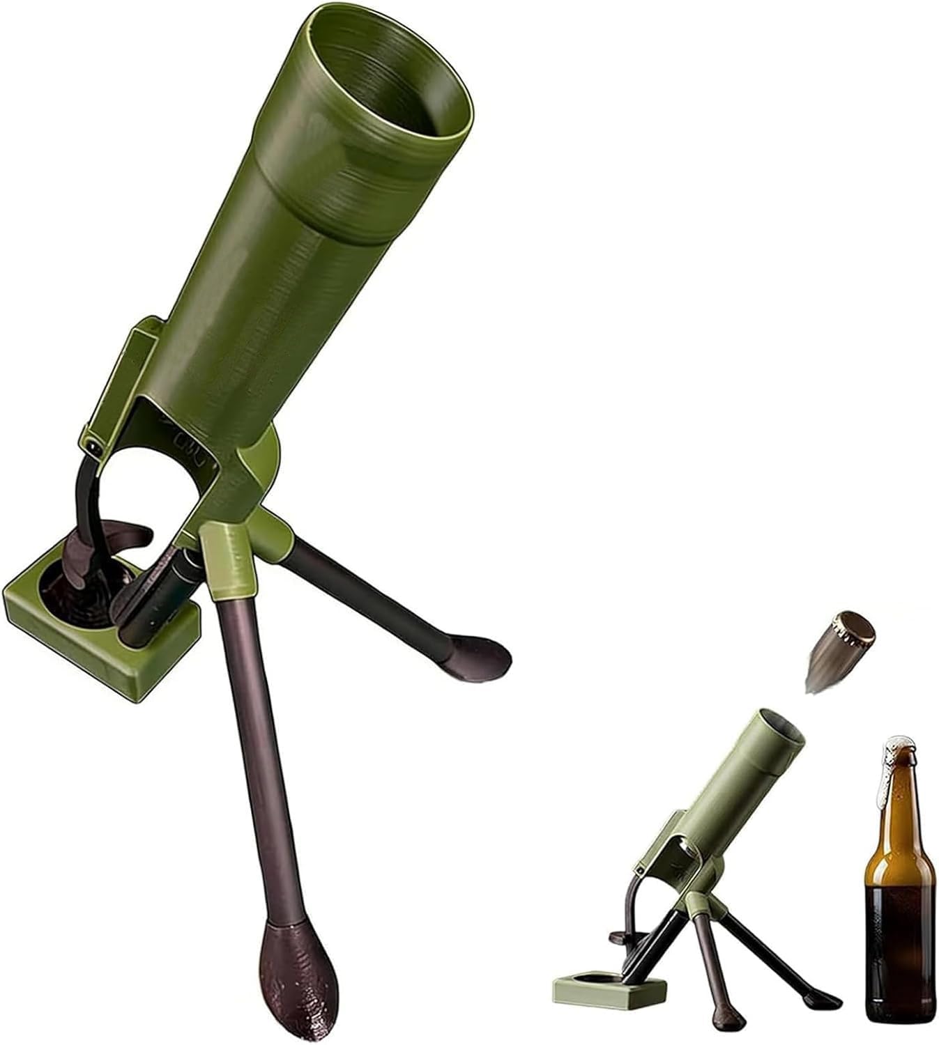 Beer Bottle Mortar Bottle Opener, 51mm Mortar Beer Bottle Opener, Funny Heavy-Duty Tactical Cap Launcher Hands-Free Push Down Bottles Opener for Beer Launcher, Home Party Bar Desk Decor