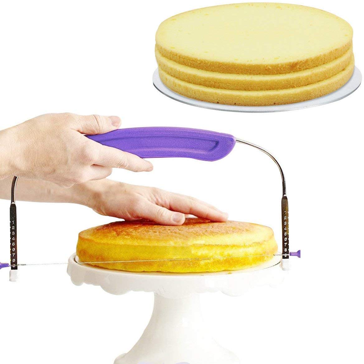 BAKER'S CUTLERY New Adjustable Small Cake Leveler Cutter Slicer with Stainless Steel Wires and Purple Handle for Professional Baking Tools | Multi-Colour 1