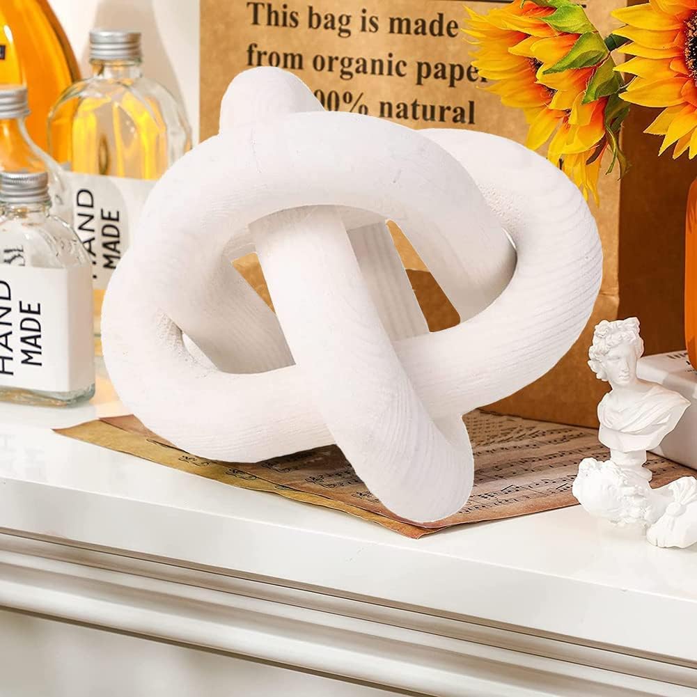 2022 Wood Chain Link Decor White-3-Link Knot Decor, Hand Carved Decorative Knot, 6 Inch Object-Wood Modern Farmhouse Coffee Table (White)