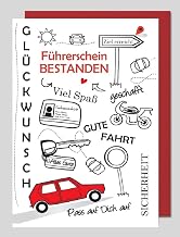 Congratulations on driving licence, folding card, 17 x 12 cm, including envelope, card for passing driving test, congratulations card, driving licence car, made in Germany (passed)