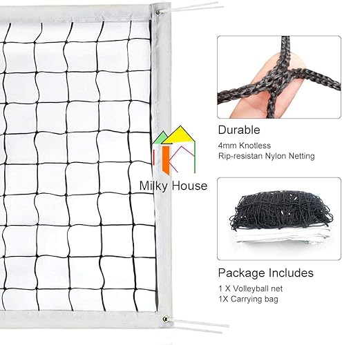 Miniatura 4 de Redes de voleibol, red profesional de voleibol, red de repuesto portátil de voleibol para patio trasero, escuela, deportes, playa, piscina, juego de