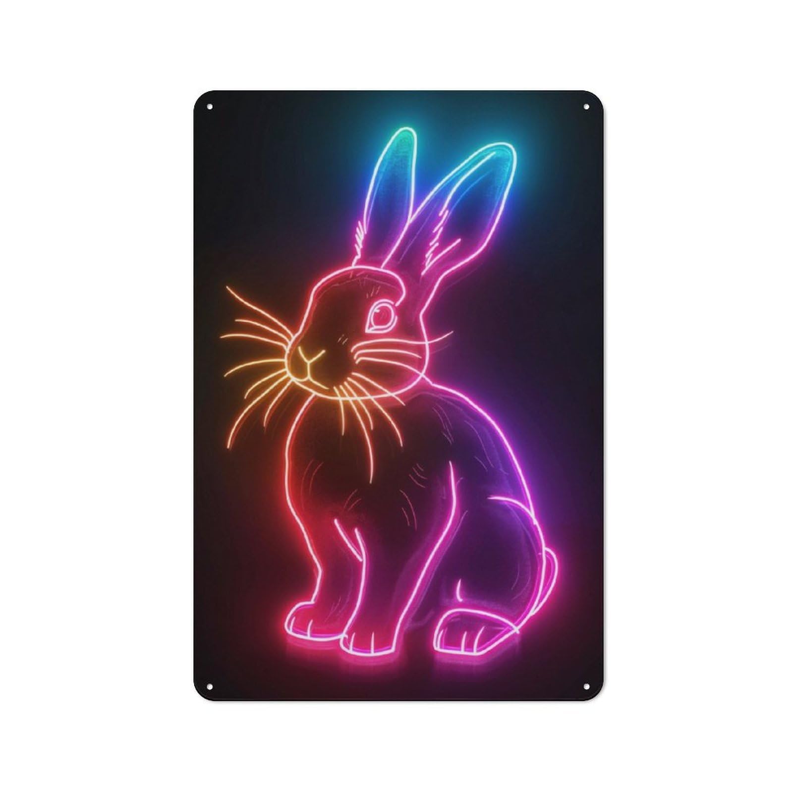 Junmoney Rabbit Neon Animal Vintage Metal Plaque 30X20cm Featuring For Pub Or Café, Suited To Café Interior Fans
