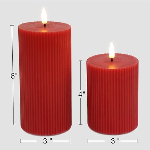 Miniatura 3 de Girimax Velas de pilar rojas sin llama con control remoto, velas de cera LED parpadeantes para decoración de Navidad D 3 pulgadas H 4 pulgadas 6