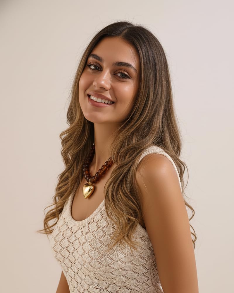 Chunky Heart Necklaces For Women With Colorful Beads Boho Beaded Statement Necklace Short Heart Choker Necklace Gift - Image 3