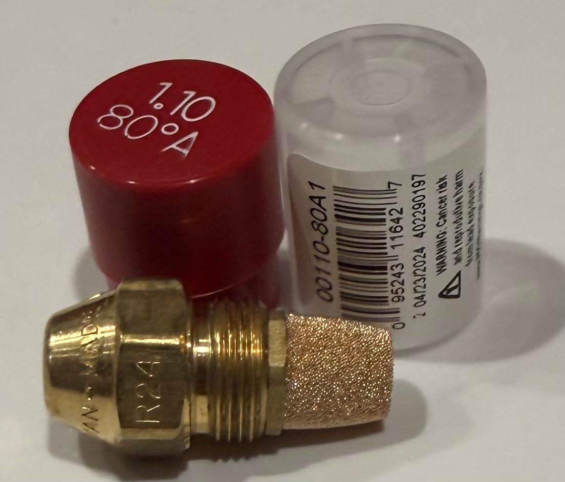 Ten Pack - Oil Burner Nozzle, 1.10 80 A, Hollow Spray Red Cap 1.10 80A Oil Nozzle 1.10 Gallons per minute with a hollow 80 degree Spray