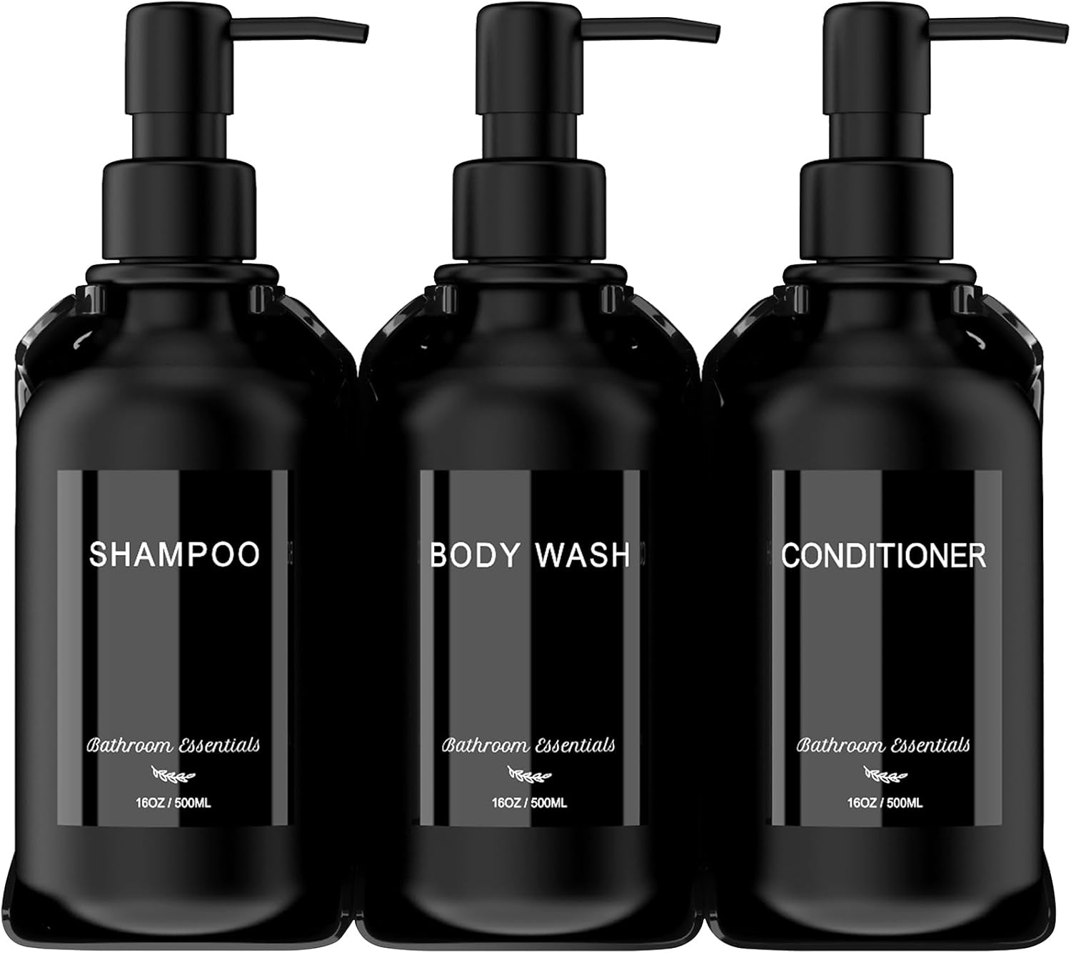 Moderno dispensador de champú y acondicionador  Dispensador de jabón de ducha montado en la pared  Juego de 3 botellas negras de plástico de 16