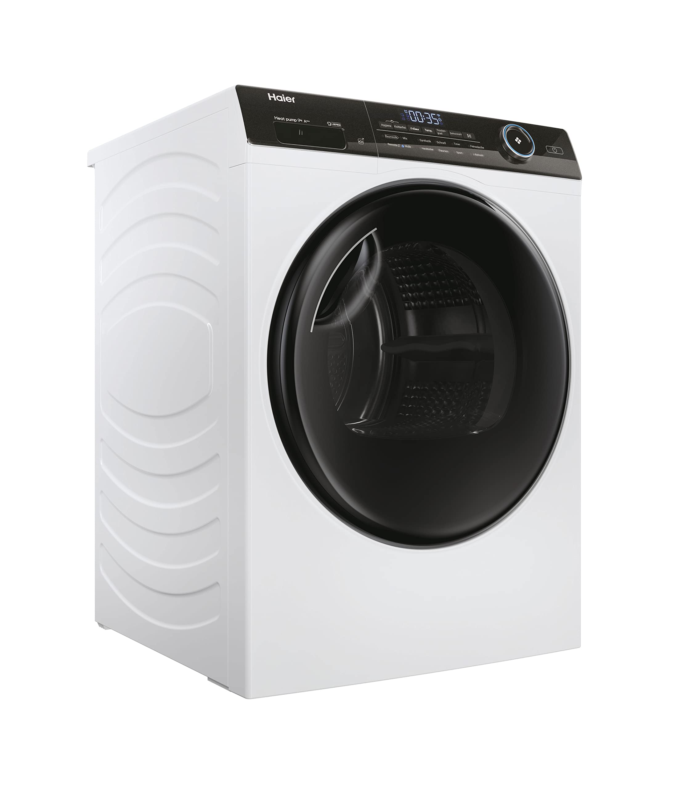 Haier Wärmepumpentrockner 9kg I-PRO Serie 5 HD90-A3TEAM5 | Smart Home: Wi-Fi & hOn App, Inverter-Motor, 3 Trockenstufen wählbar, Edelstahltrommel, I-Refresh Dampfprogramm