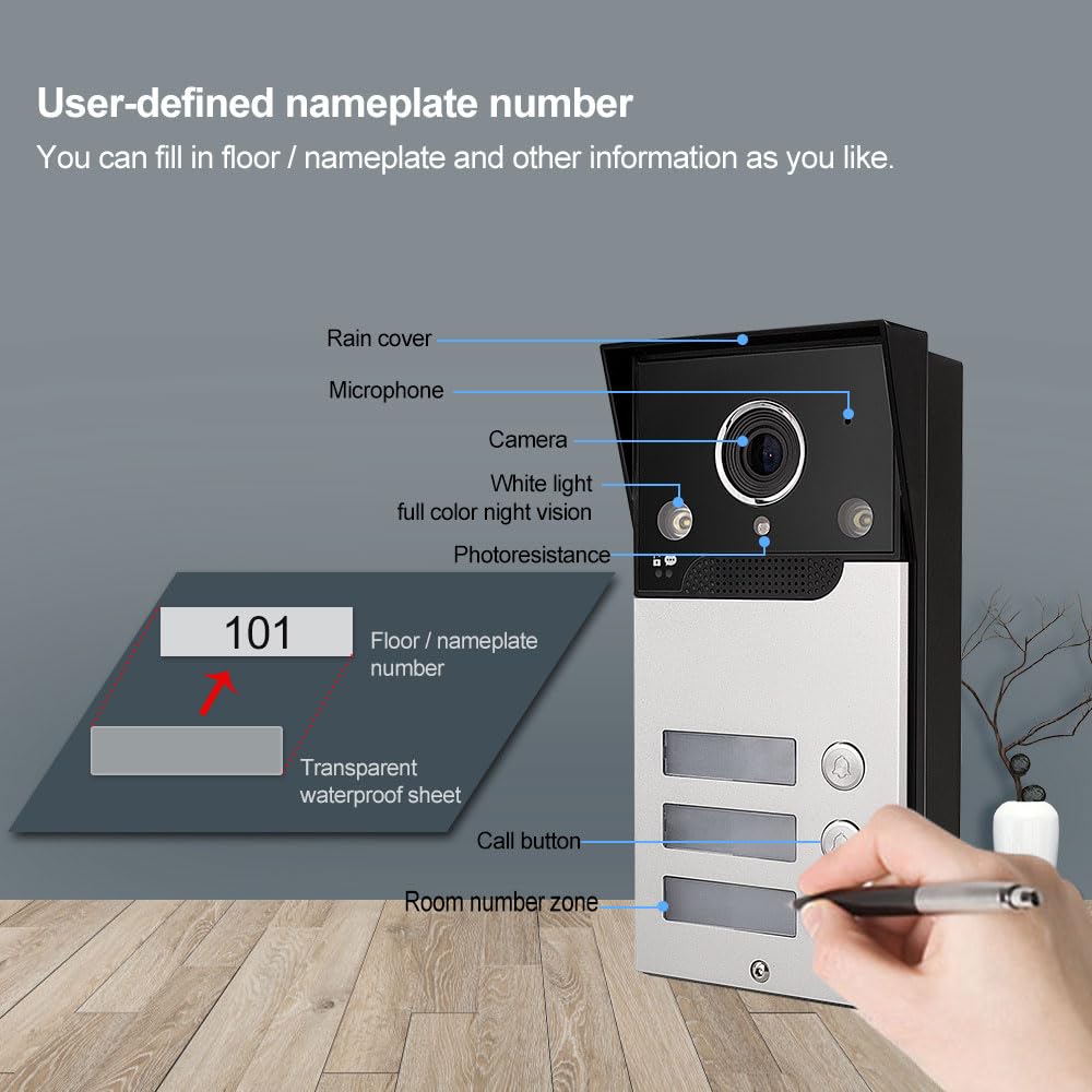 WLAN Wireless Video Türsprechanlage,1080P Außenkamera,7 Zoll AHD Touchscreen Wireless Monitor,PIR Bewegungserkennung,Nachtsicht,Tuya APP Steuerung (3 Familienhaus)
