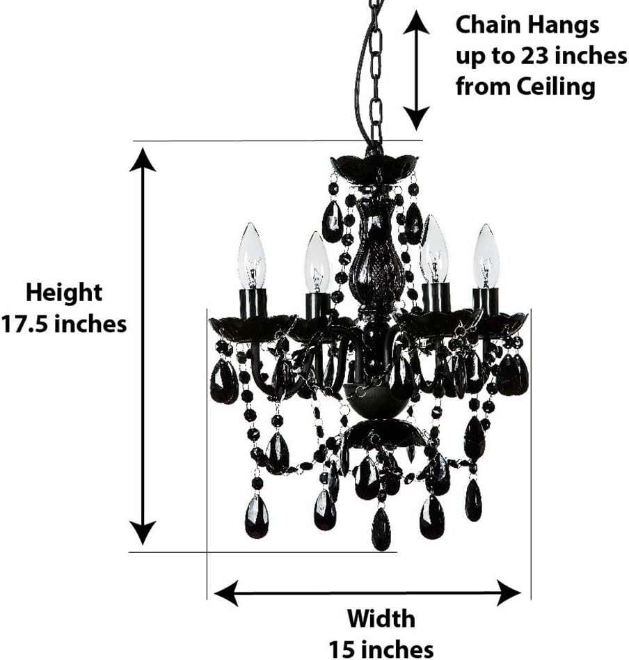 Chеареѕt 🛒 The Original Gypsy Color 4 Light Black Hardwire Flush Mount Chandelier H17.5”xW15”, Black Metal Frame with Black Glass Stem and Black Acrylic Crystals & Beads That Look Just Like Glass
