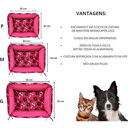 Caminha Pet Cama Lavável Premium Com Zíper Cachorro Gato Escolha a Cor (Azul,Grande Porte)