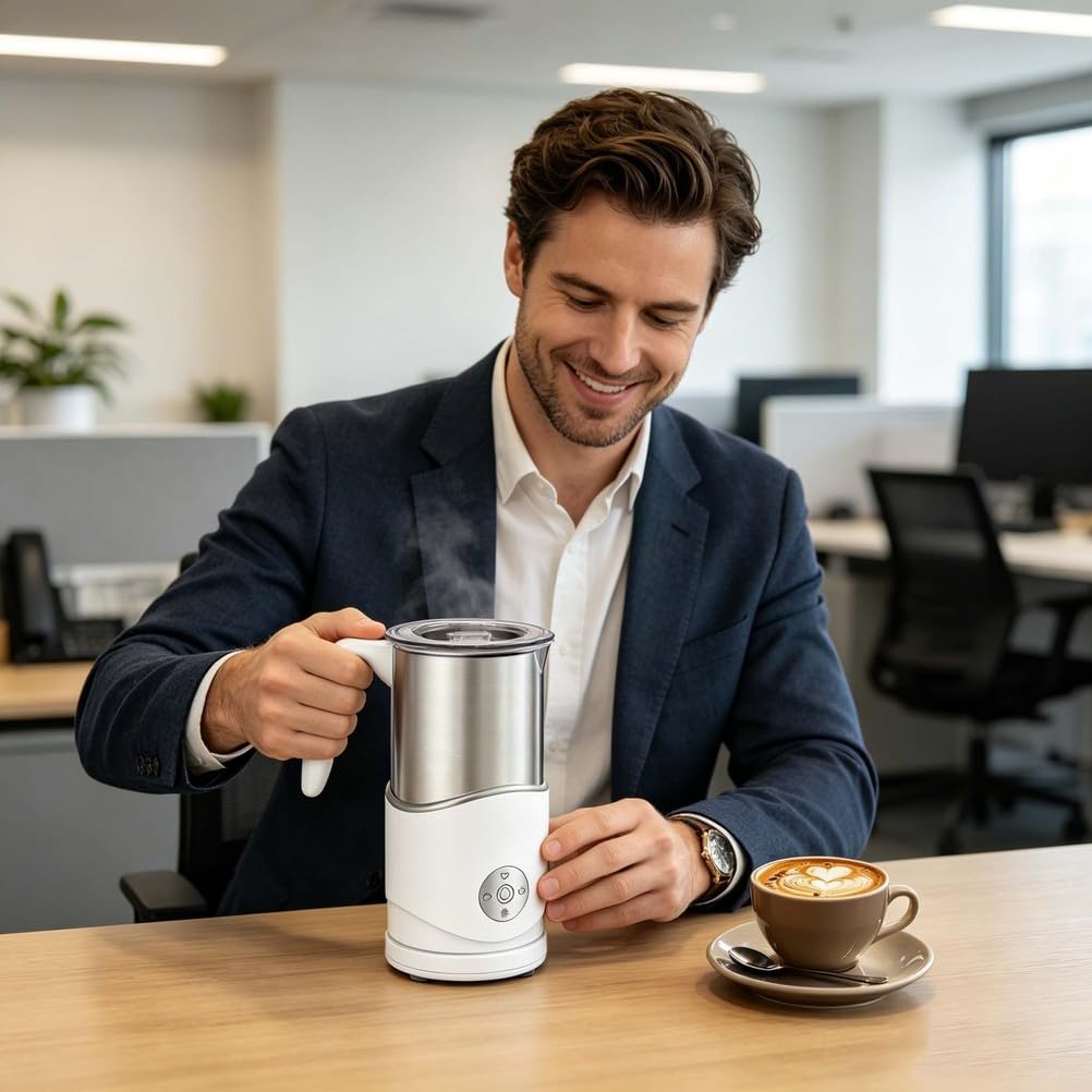 Elektryczny spieniacz do mleka, automatyczny spieniacz do mleka, podgrzewacz do mleka ze stali nierdzewnej, do latte, cappuccino, gorącej czekolady, 4 tryby dla gęstej i puszystej pianki