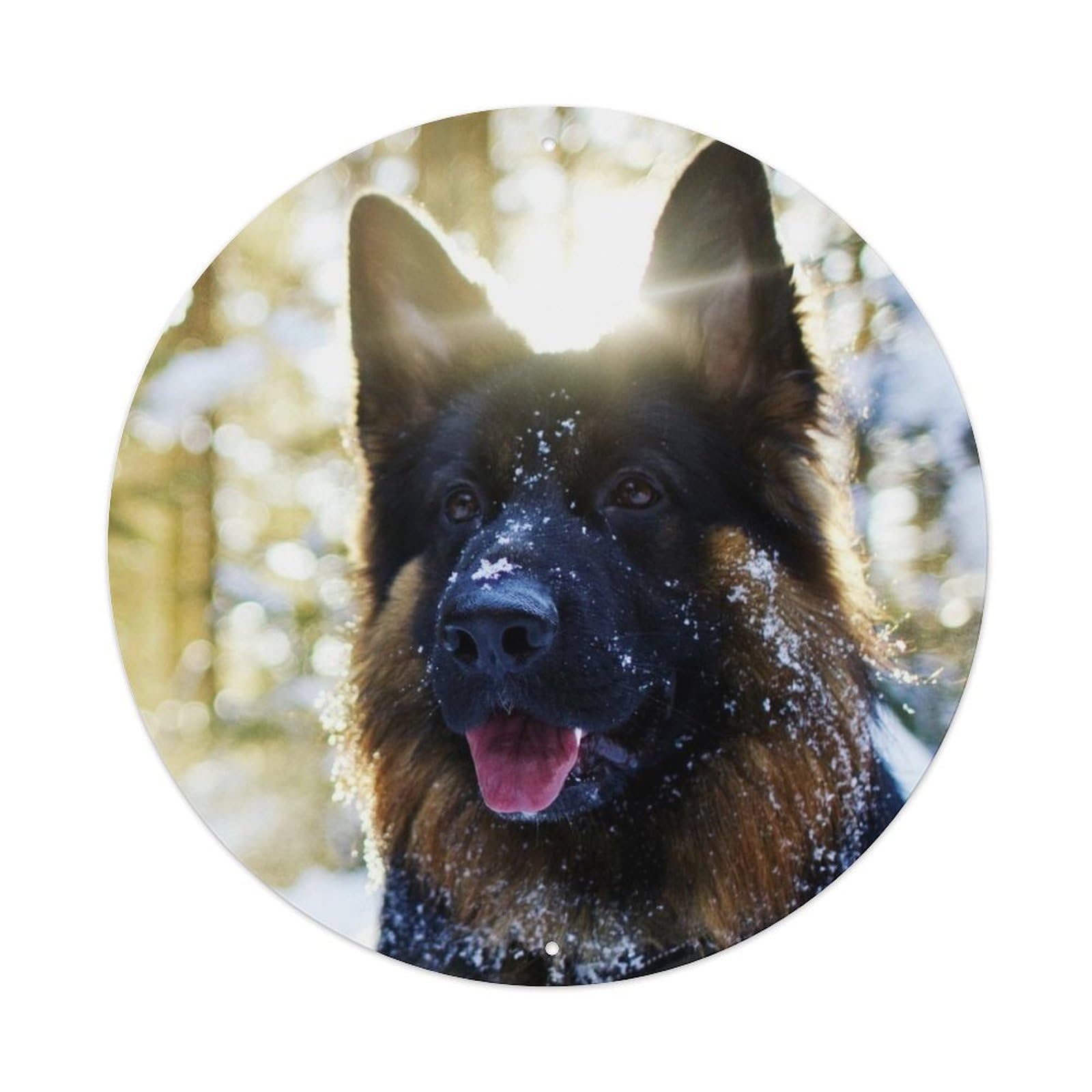 Animal German Shepherd In Snow Vintage Metal Tin Sign Plaque Wall Decor for Cafe, Club, Garden Round Metal Poster 8x8Inch
