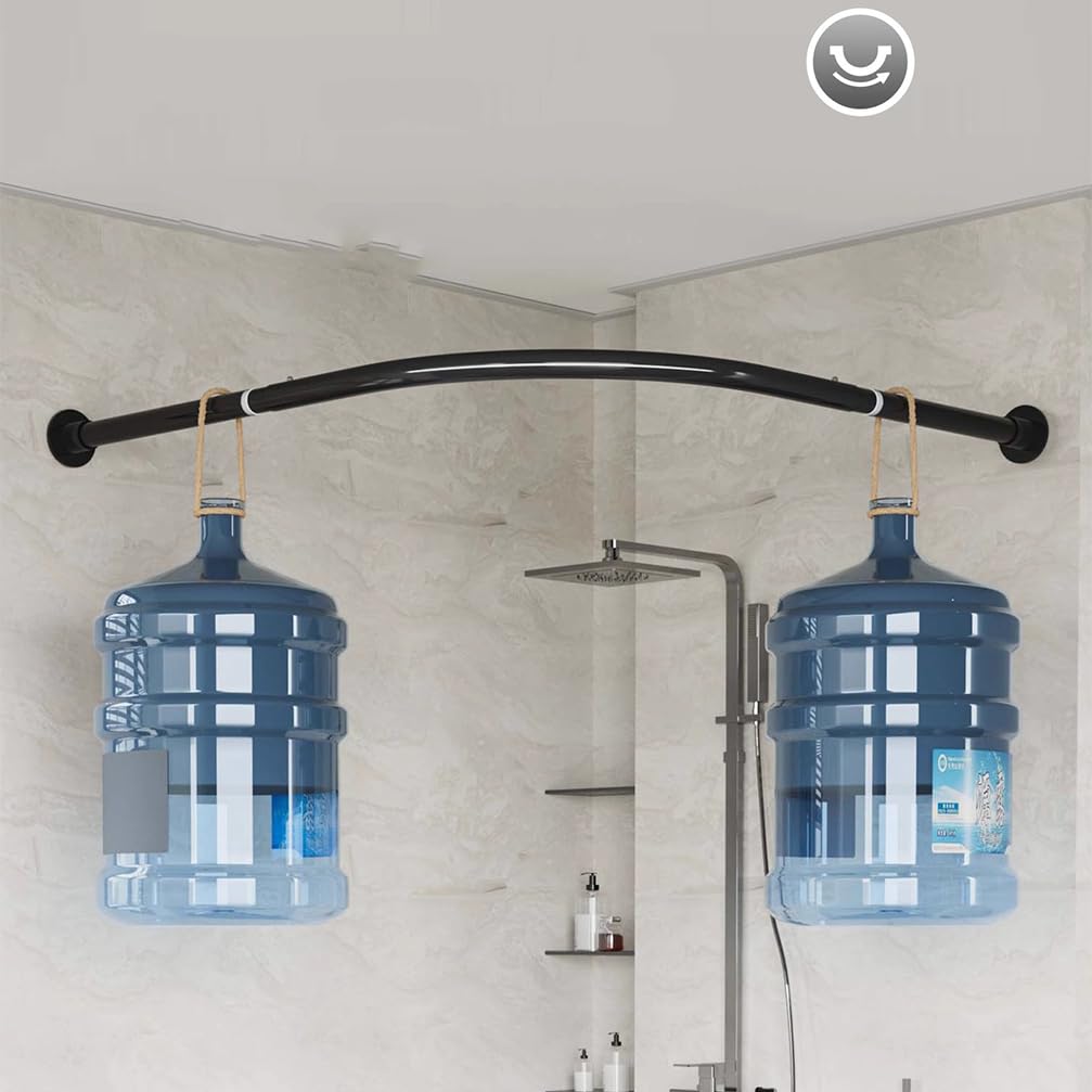 Rod de Rideau de Douche en Forme de L Barre Douche Courbe Réglable en Inoxydable Tige de Douche Extensible Extra Longue pour Salle de Bain(Size:H 50-70cm x 120-165cm,Color:Noir)