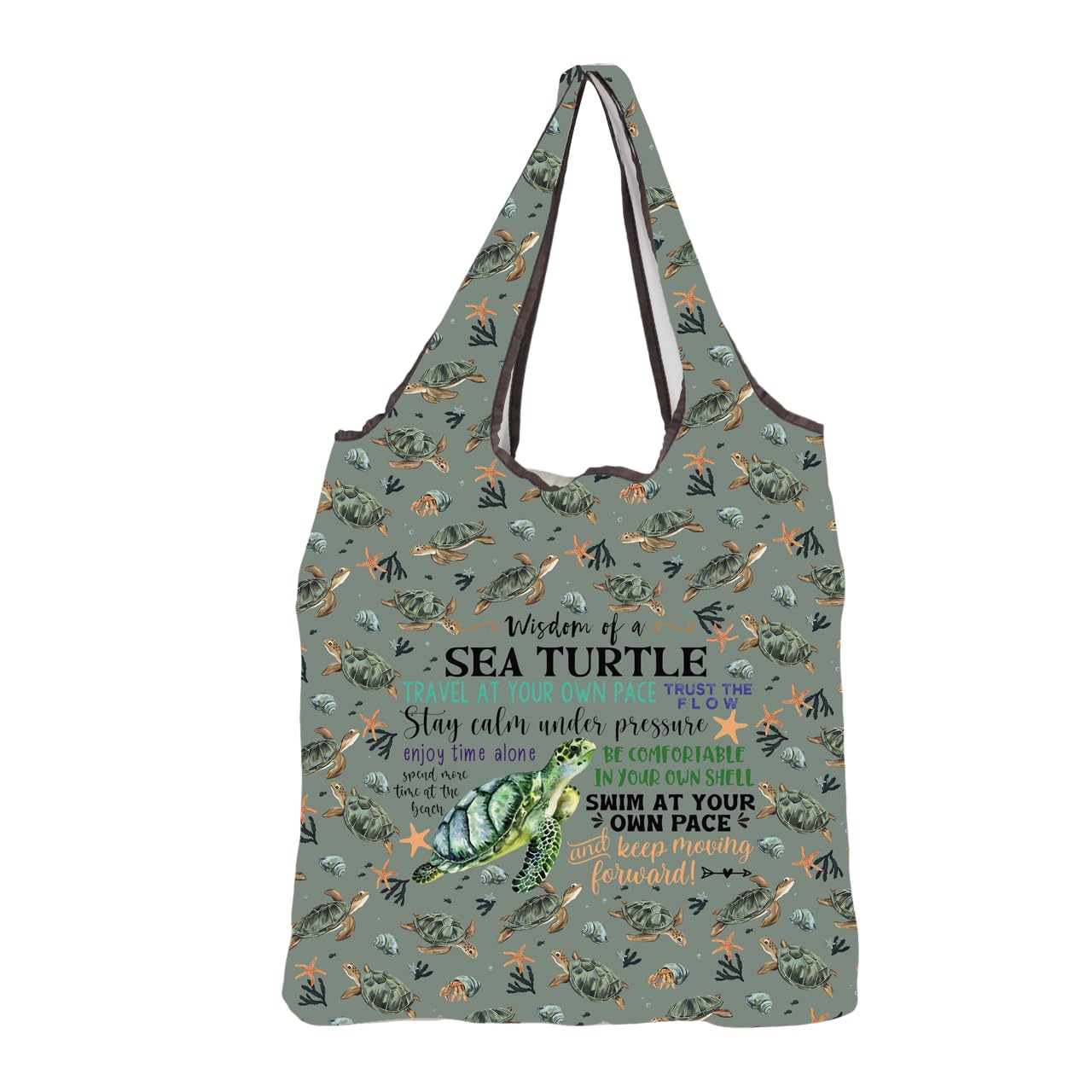 MEIKIUP Sea Turtle Reusable Shopping Bag Ocean Lover Gift Marine Animal Gifts for Marine Biologist Sea Turtle Foldable Tote Bag (Sea Turtle F-Bag-UK)