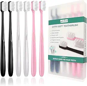GoldDawn Escova de dentes extra macia para dentes e gengivas sensíveis, escova de dentes manual de micro pele com 20.000 cerdas ultramacias, excelente efeito de limpeza, perfeita para adultos e crianças (pacote com 6 cerdas brancas)
