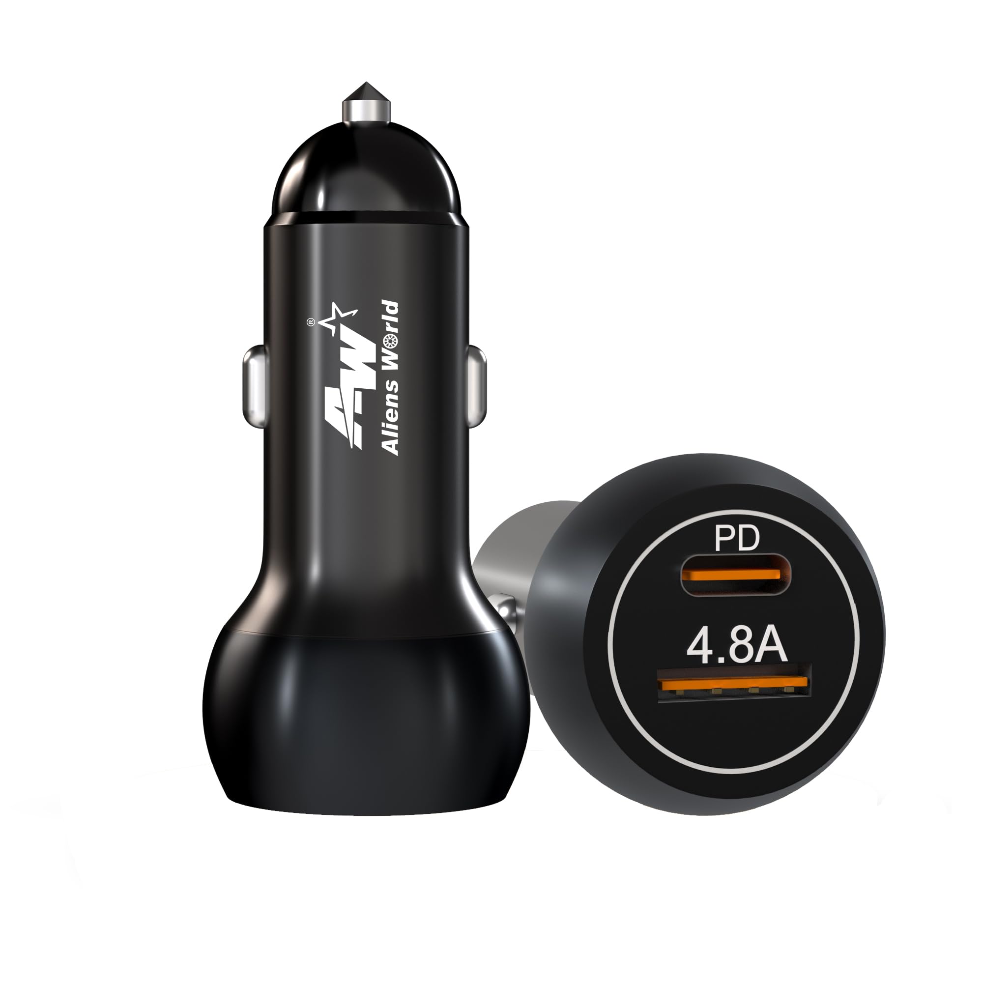 aliens world PD4.8A +24 Watt PD+USB Fast Car Charger with Dual Output,24 Watts,Fast Charging, Adapter for iPhone & Android Smartphones and Tablets with 3 in 1 Data Cable (Black)