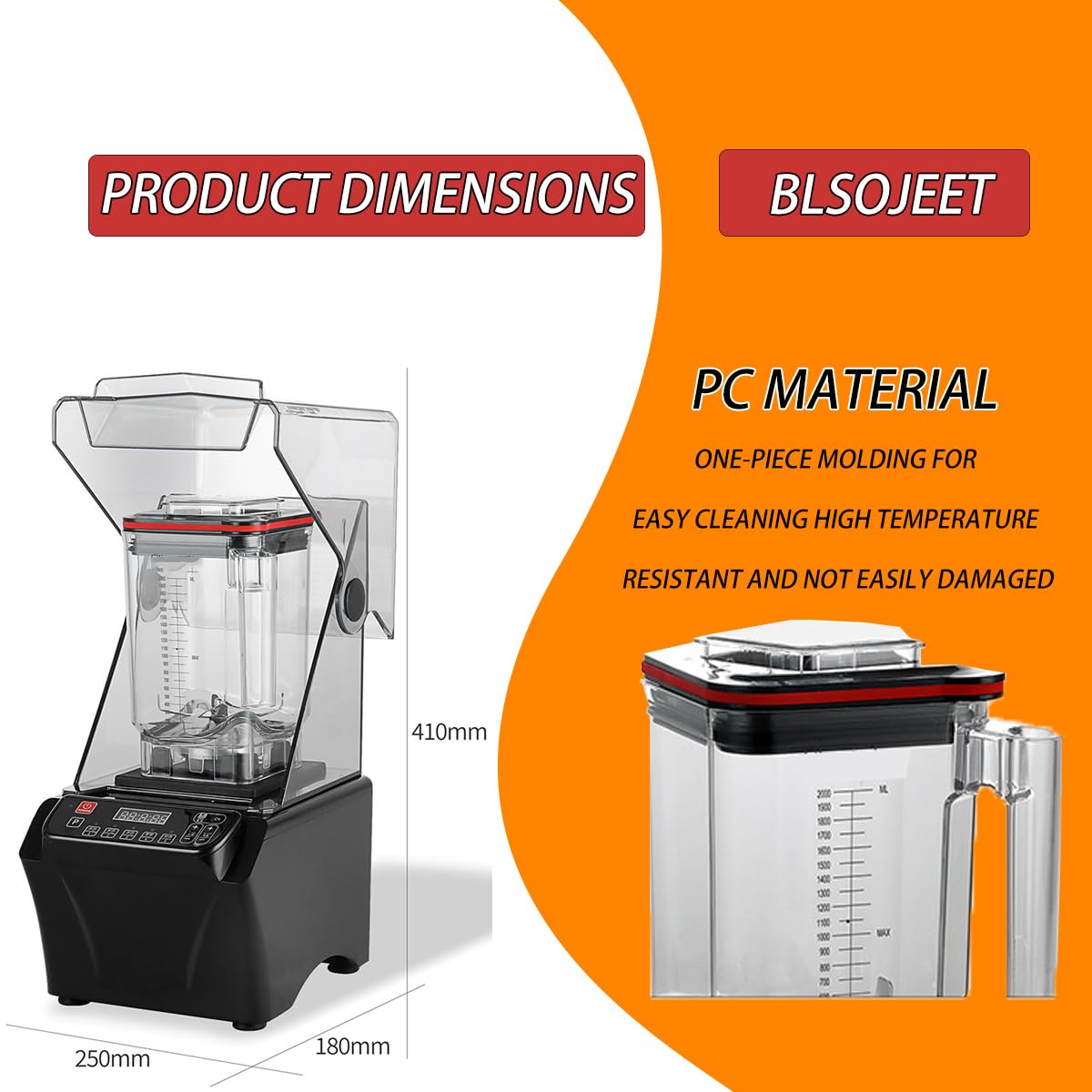 Blender do lodu do mrożonych napojów - 2000W elektryczny blender z dźwiękoszczelną osłoną, inteligentnym panelem, kubkiem 2000 ml do smoothie, orzechów, lodu i owoców
