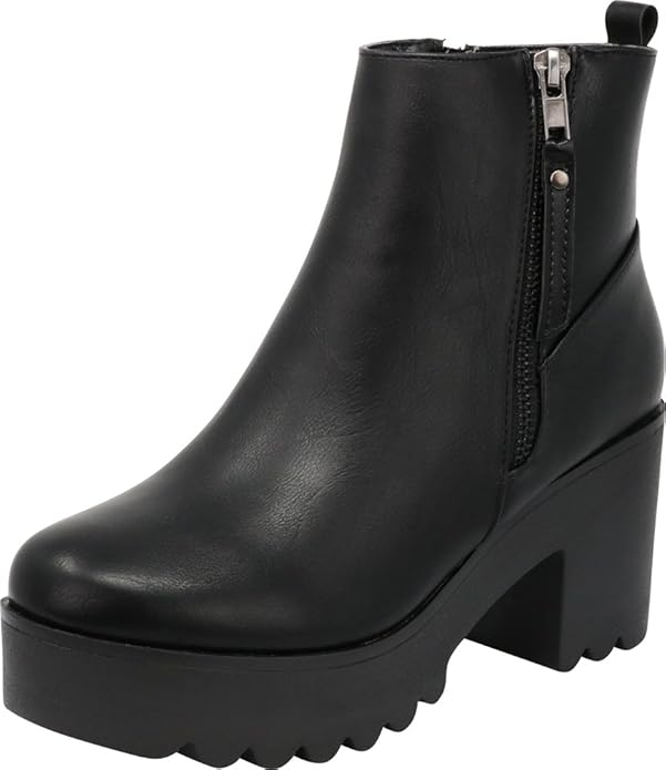 Side zip chunky heeled lug sole boots Clearance