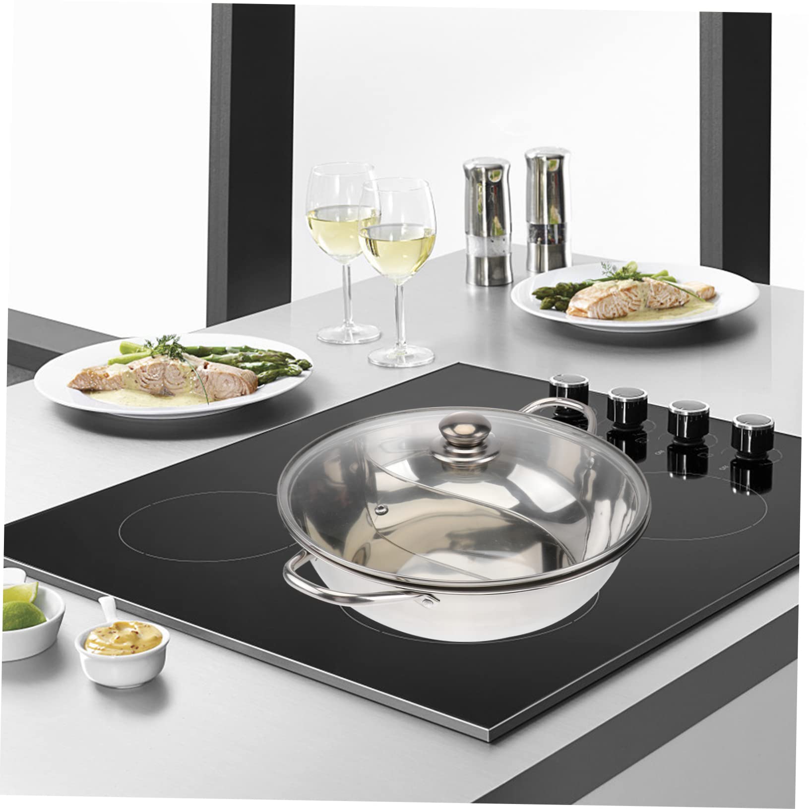 Edelstahl Warmhaltetopf mit Trennwand 304 für Induktion, Deckel