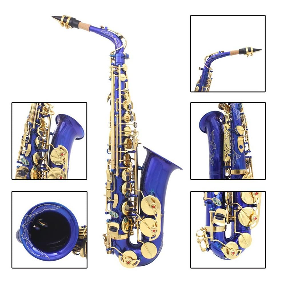 Sassofono contralto Eb Sassofono contralto in ottone for principianti e studenti, kit completo for sax mi bemolle con custodia for sax, kit di pulizia e cura (Color : Blue)