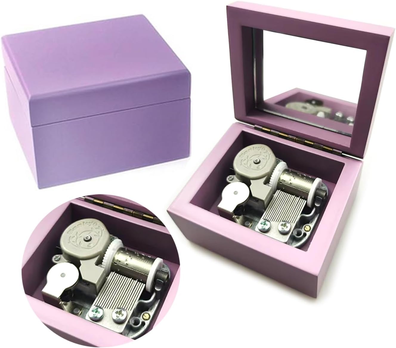 Sinzyo Music Box Carved Wood Wind Up Musical Box Gift for Christmas,Birthday,Valentine's Day(Purple Box,Tune : MUSIC OF THE NIGHT)