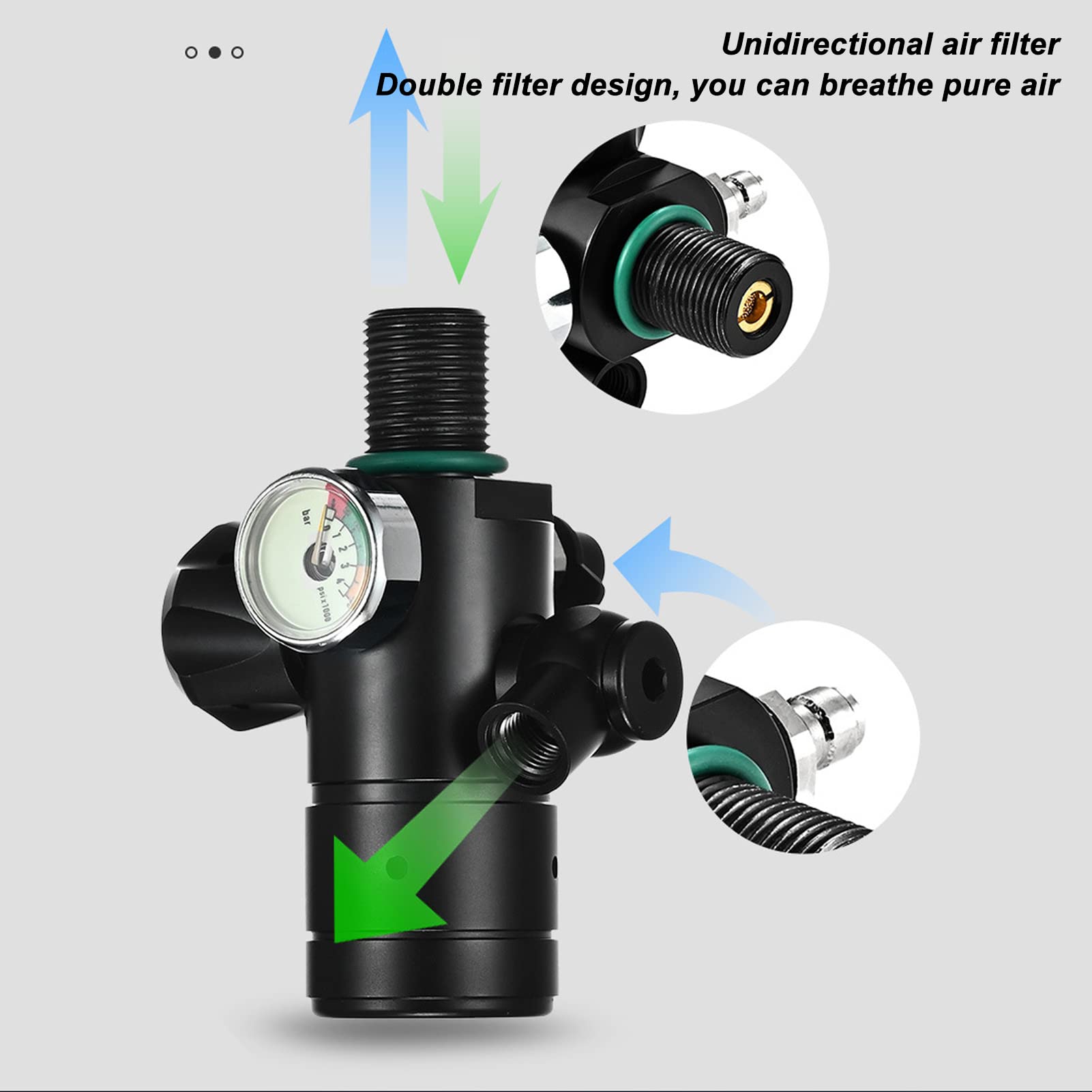 Kit de Tanque de Buceo 2L X5000Plus, Dispositivo de Respiración Subacuática, Juego de Correa de Hombro Doble para Buceo, Kit de Tanque de Buceo Portátil(Paquete D: Botella Negra Black Head 2L)