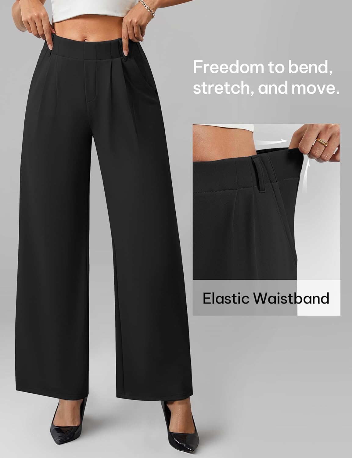 AVAMO Womens Dress Pants Wide Leg Pull On Stretchy Work Pants for Women with Pockets High Elastic Waist Office Business - Image 4