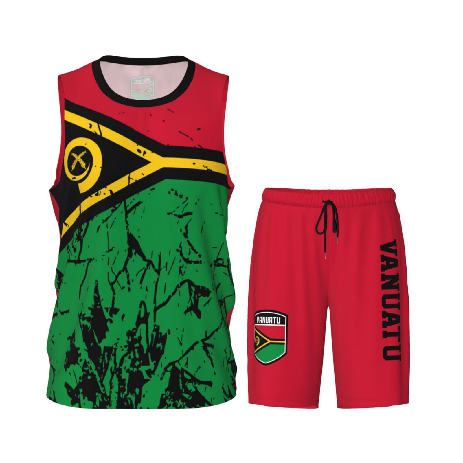 Vanuatu Flag Grain (1) Basketball Jersey Uniform Suit for Men Adults Training Athletic Set