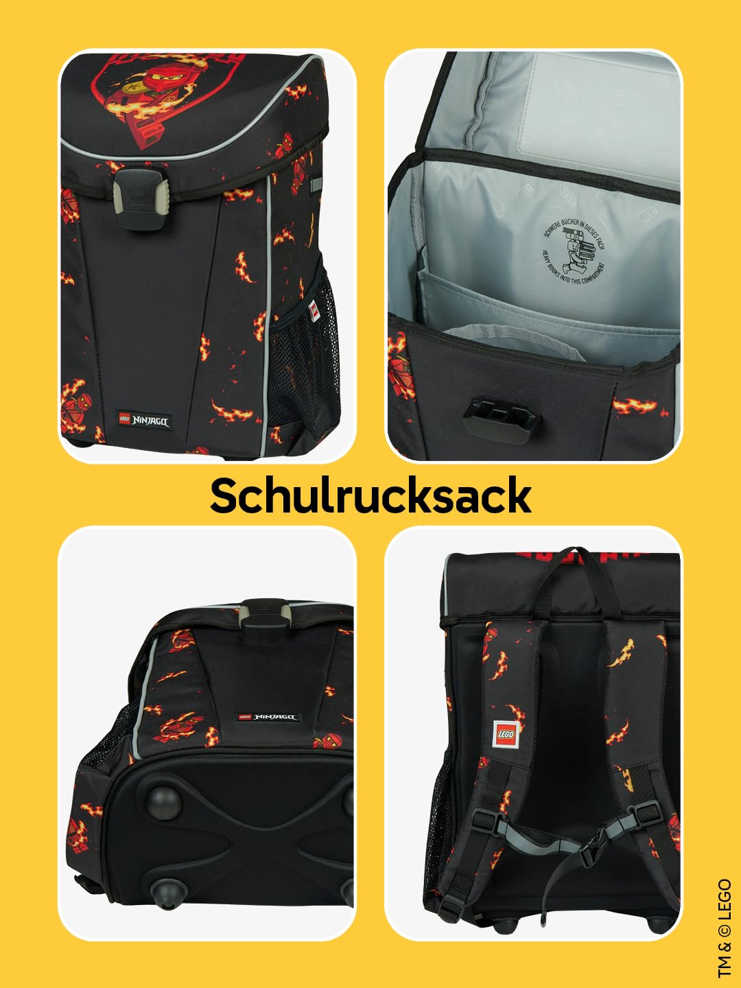 LEGO® NINJAGO® Schulranzen Jungen 1. Klasse Kai – 3-teiliges Easy Light Schulranzen Set mit Rucksack, Federmäppchen Junge & Turnbeutel – leicht & reflektierend