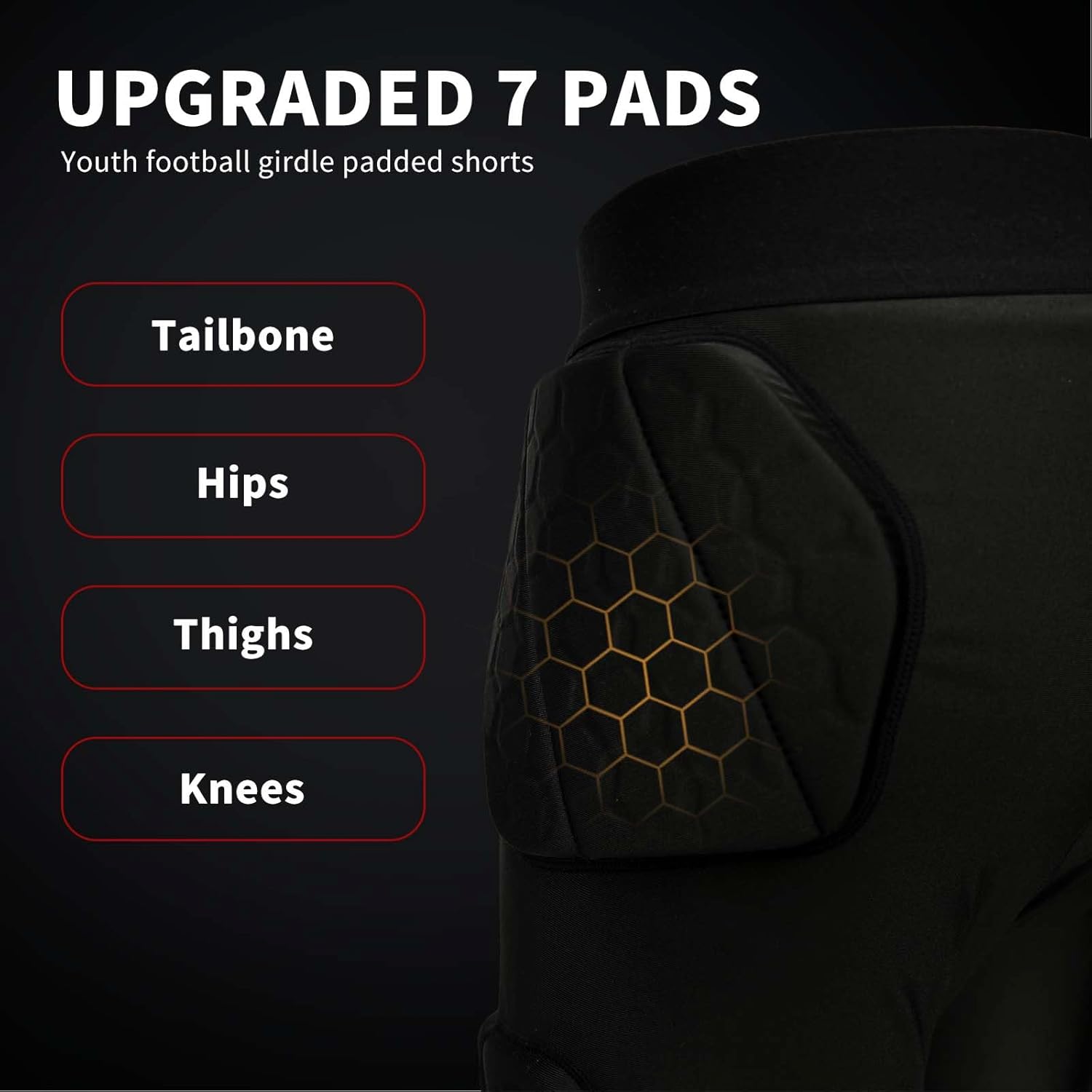 7 Pad Football Girdle for Youth Boys Girdle Football Padded Compression Shorts Knee Pads,Hip,Thigh Protector Basketball Football Girdle Shorts - Image 6