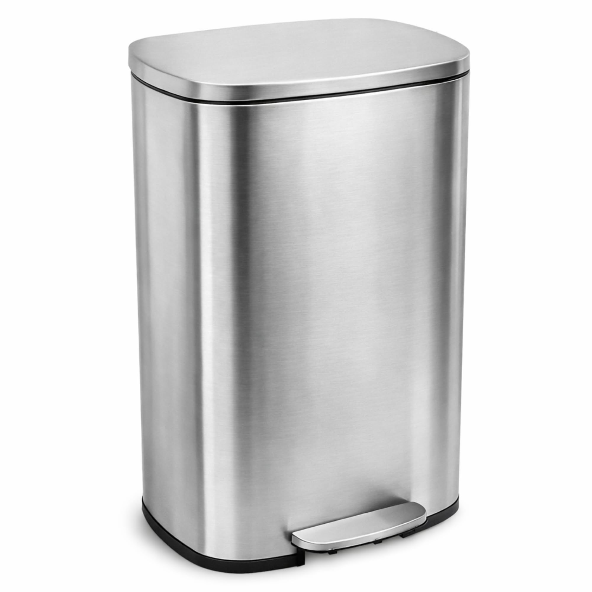 Bayt Mülleimer 50L Treteimer, Abfalleimer Edelstahl mit Deckel & Soft-Close, Rechteckiger Küchenmülleimer mit Inneneimer, Fingerprintproof Müllbehälter, Silber