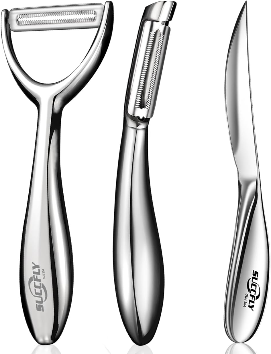 Premium Kitchen Tool Kit, Y & I Shaped Sharp Fruit Veggie Peeler + Sturdy Oyster Shucking Knife, Food Grade Stainless Steel Thickened Ergonomic Handle, Dishwasher Safe