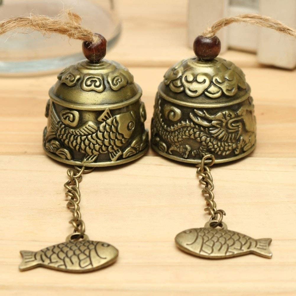 Carillon a Vent pour Maison Dragon/Poisson Feng Shui Cloche Bénédiction Bonne Chance Fortune Suspendu Carillon Éolien Extérieur Artisanat Décoration De La Maison Décoration Intérieure(Fish)
