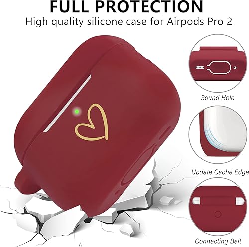 Miniatura 9 de AIIEKZ Funda compatible con AirPods Pro 2 2022, funda de silicona suave con patrón de corazón dorado para AirPods Pro de 2 generación con bonito