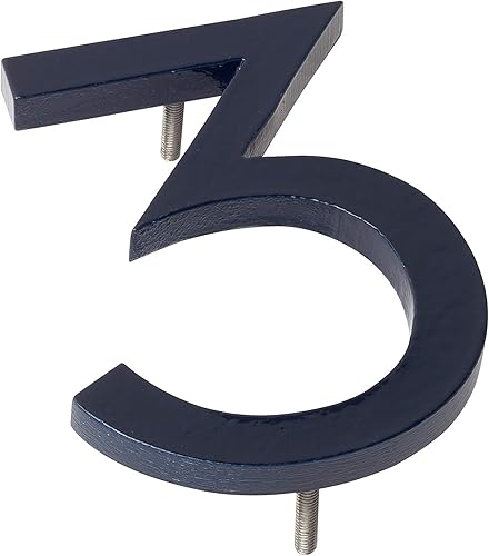Miniatura 6 de Montague Metal Products MHN-08-F-NY1-2 Números flotantes modernos de aluminio cepillado sólido, 8 pulgadas, azul marino con recubrimiento en polvo