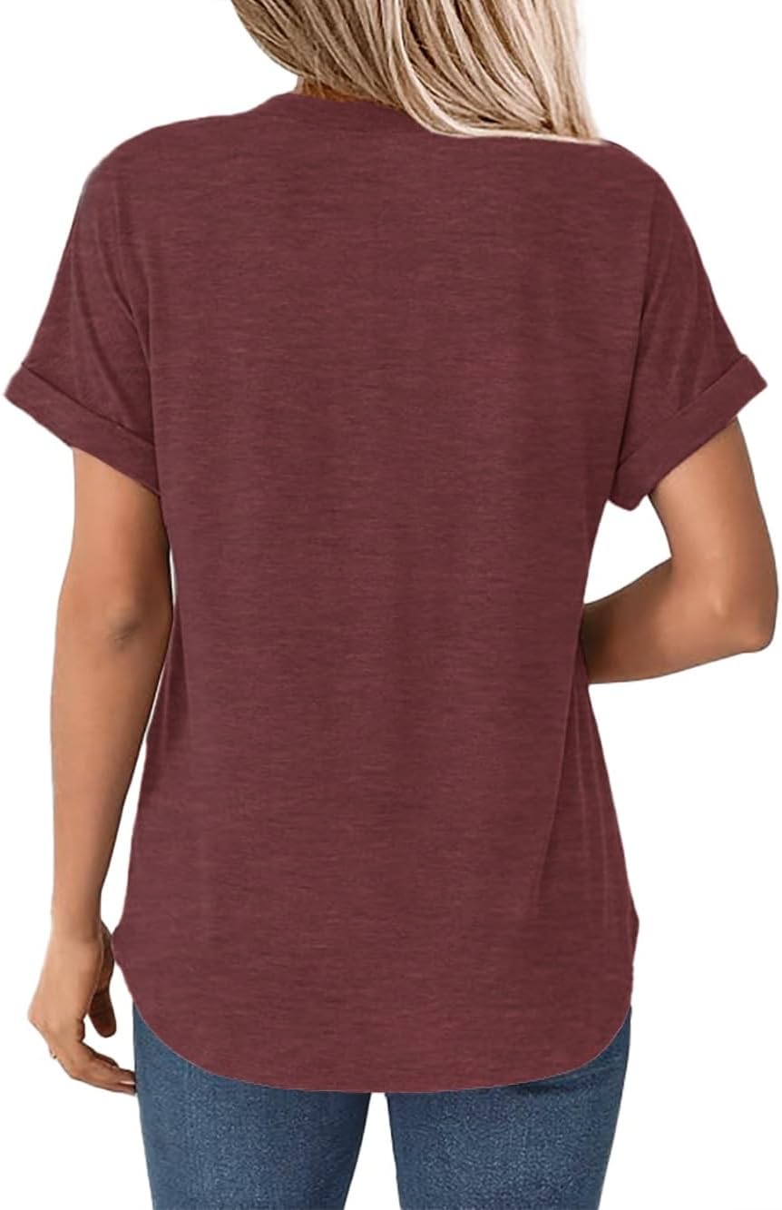 Women Short Sleeve Tunics Crew Neck Dressy Casual Loose Henley Shirts Summer Casual Tops Flowy T-Shirt - Image 4