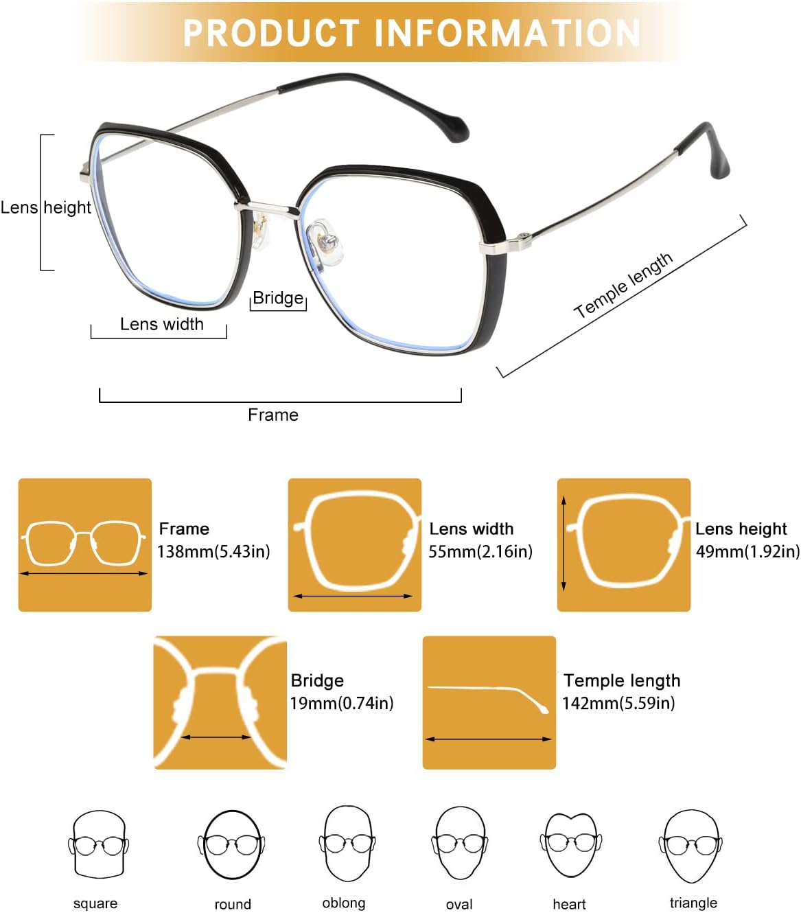 DUCO Retro Square Blue Light Glasses for Women Oversized Blue Ray Blocking Glasses Computer Glasses Teens Fashion Eyeglasses W020