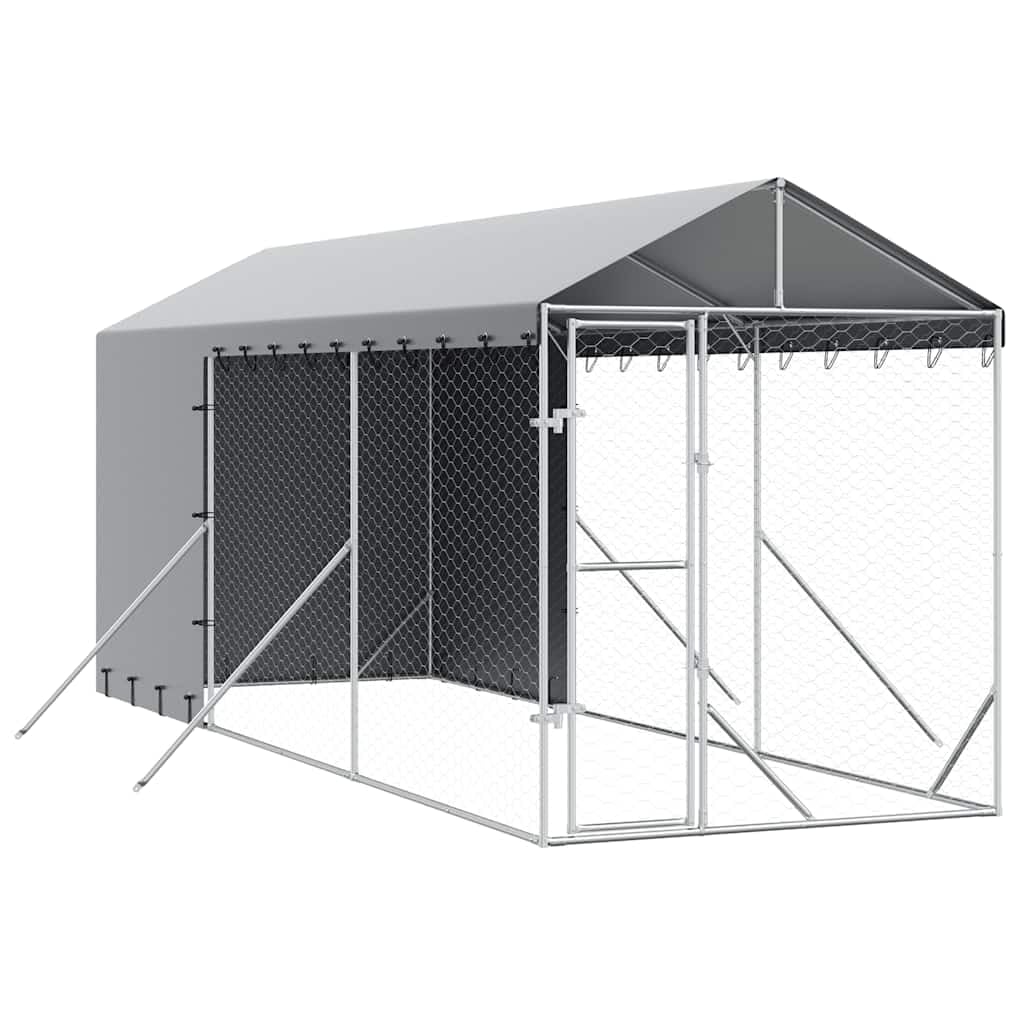 Caseta para perros con tejado, 2 x 6 x 2,5 m, de acero galvanizado, XL, para perros grandes, con puerta plegable, para jardín y camping