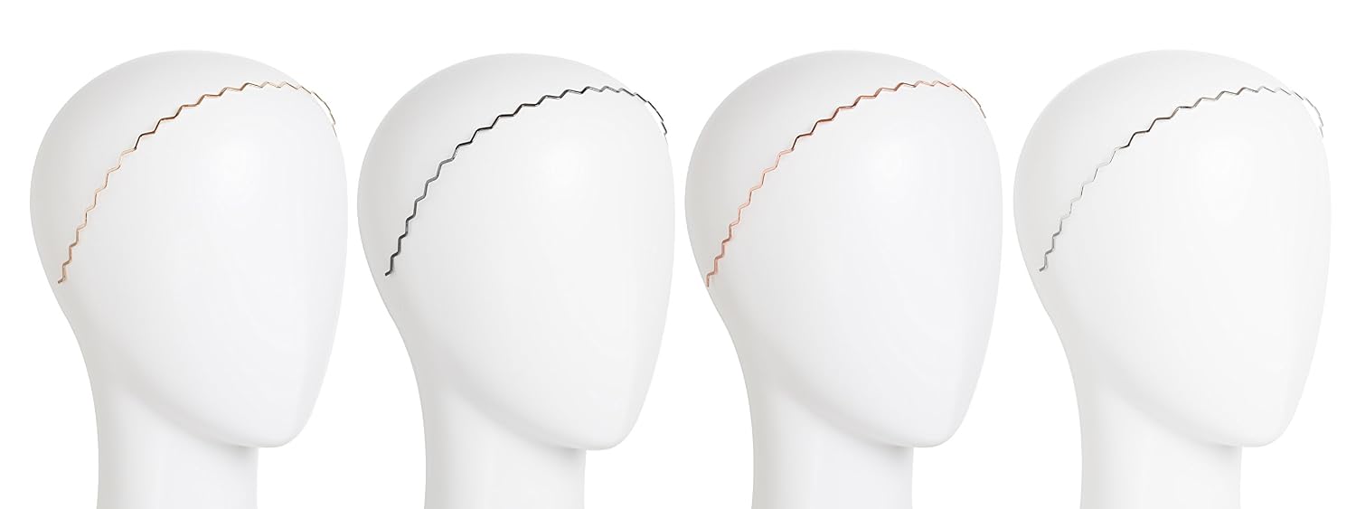 L. Erickson Metal Wave Headband 4-Pack - Gold/Silver/Rose Gold/Gunmetal