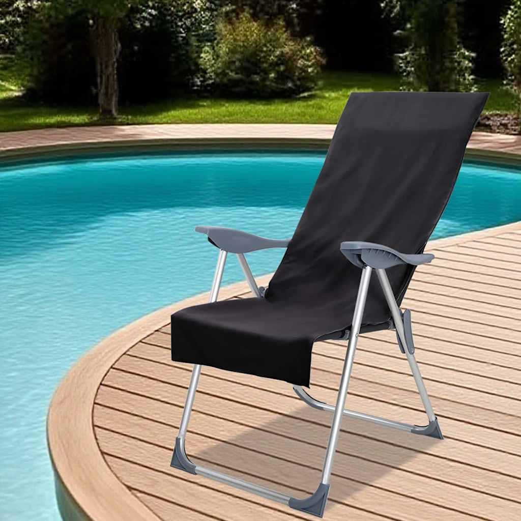 Außenstuhl Handtücher Set 2 Stück Schwarz 130 x 60 cm Polyester schnelltrocknend saugstark rutschfest für Garten Terrasse Pool Spa