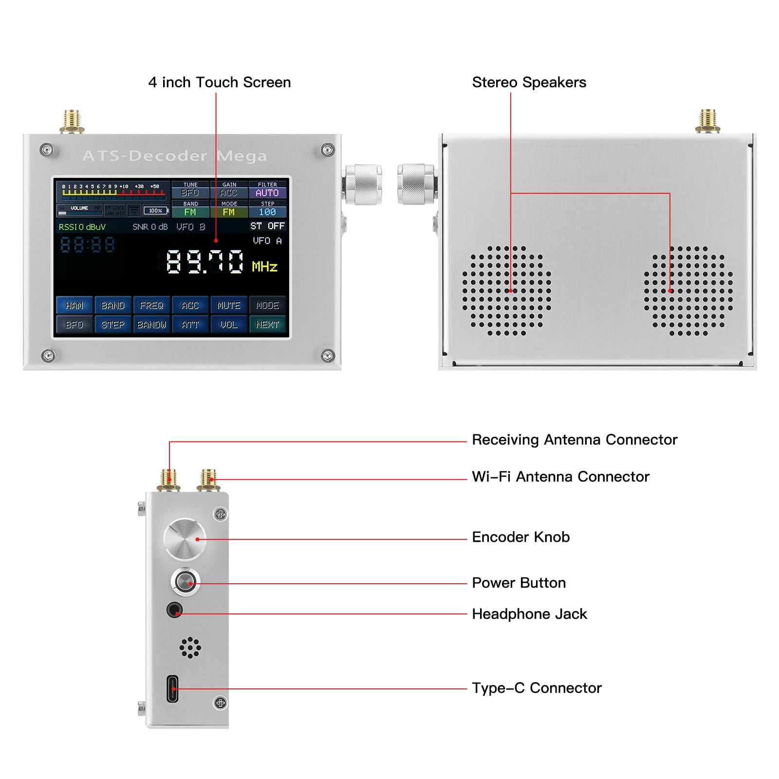 ATS-Decoder Mega SDR Radio AM FM SYNC SSB CW DIGI Empfänger Verbessert Version von ATS25 max-Decoder