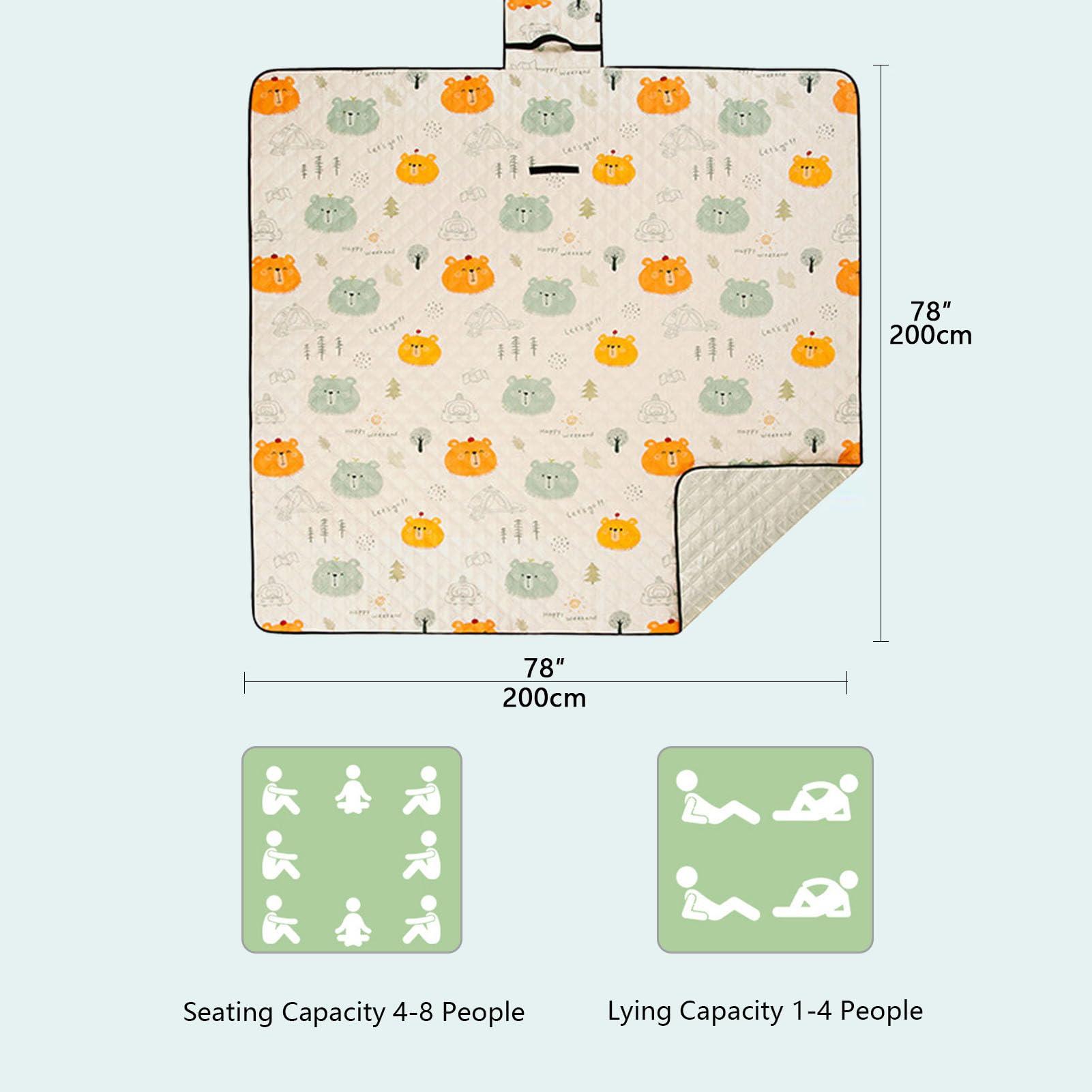 Telo da Picnic Antisabbia Impermeabile, Tappeto Spiaggia Extra Grande Pieghevole, Tappetino da Picnic Lavabile Leggero per Campeggio, Escursionismo, Viaggi Familiari,Bear,200×200cm